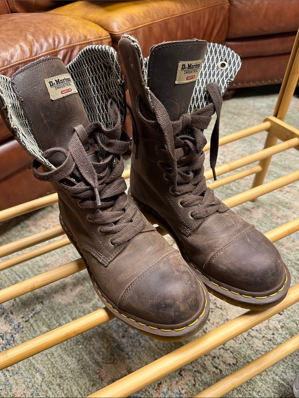 Dr. Martens Leah Brown Steel Toe Leather Lace-Up Boots